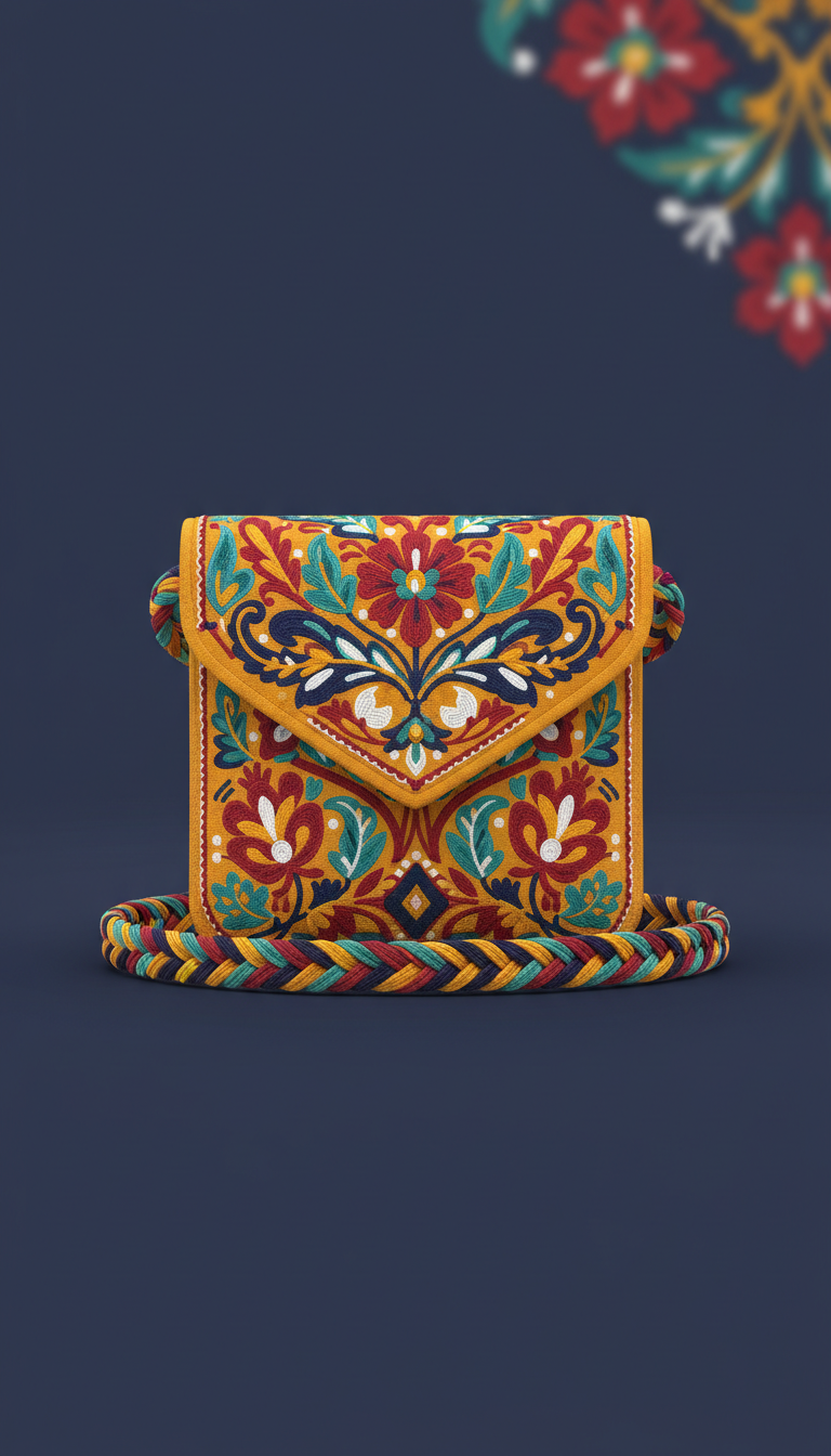 Folk Gold Embroidered Belt Bag